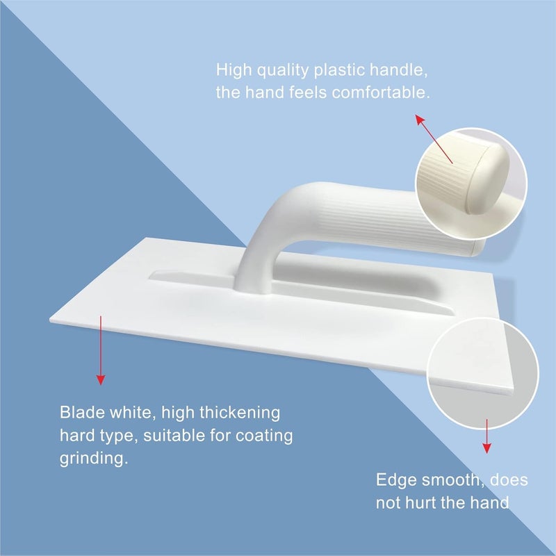 Hanroy Plastic Trowel with Comfortable Grip Handle, Includes 4.7" x 10.6'' White Finishing Trowels, Lightweight Mounting, Square End, Suitable for Scrape,Plastering and Paint Walls(D2712) - Image 2